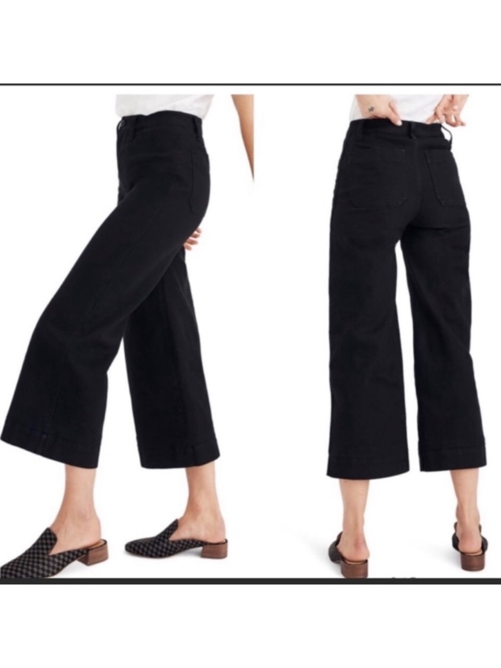 Madewell Black Emmett Wide-Leg Crop Jeans, Sz 27P Short, 19” Inseam, High Rise